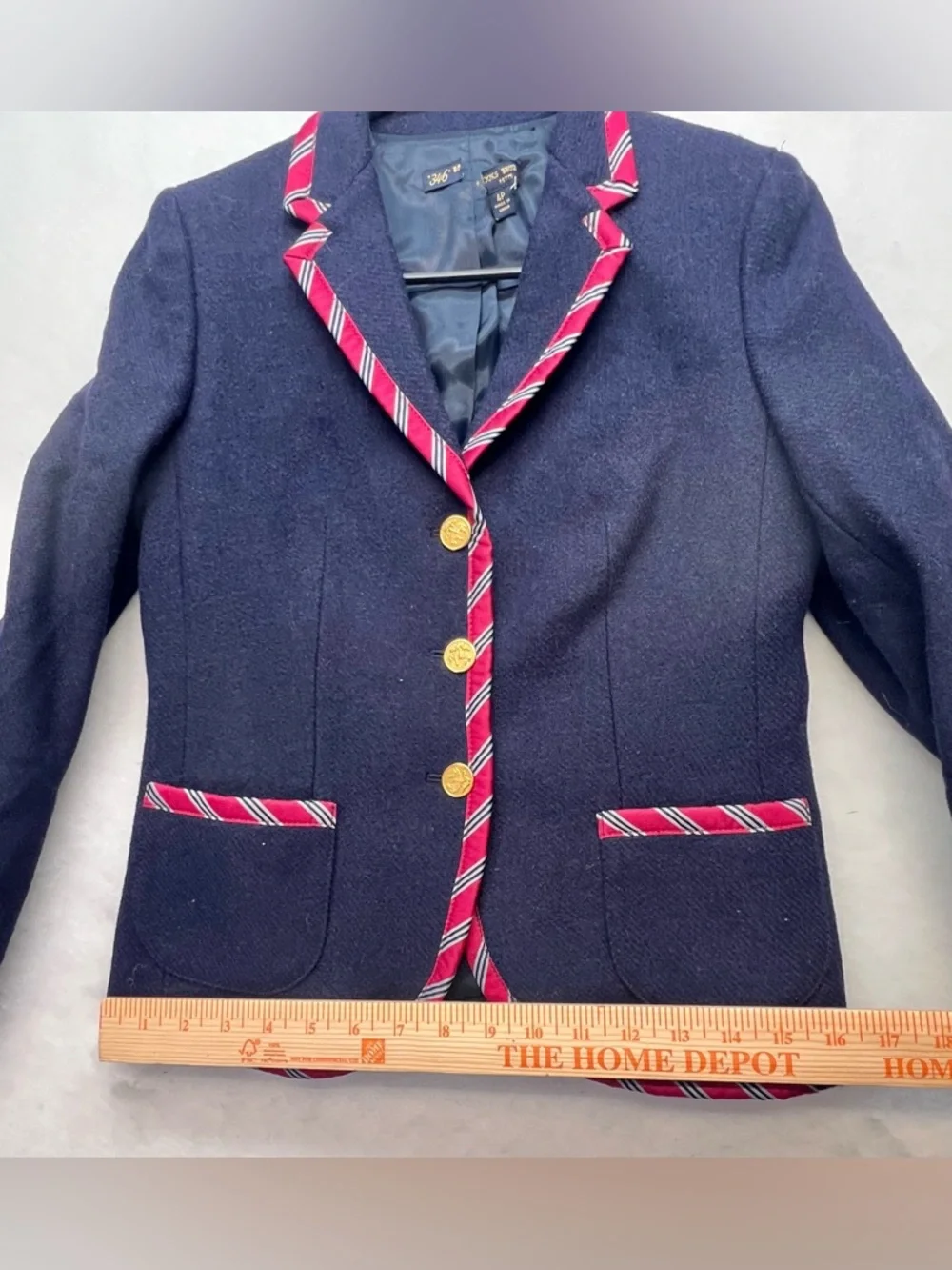 346 Brooks Brothers Womens Wool Striped Trim Blazer Jacket Navy Red Size 4 P - Picture 11 of 15